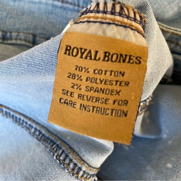 Royal Bones Paint Splatter Stretch Trucker Denim Jean  Jacket - Picture 6 of 15